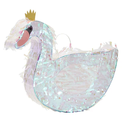 Iridescent Foil White Swan Pinata for Girls Princess Theme Birthday Party Decorations (Small, 16.25 x 14 x 3 In)
