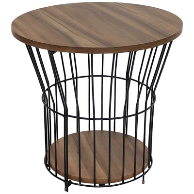 Sunnydaze Decor Wire Pedestal End Table with MDF Pull-Open Tabletop - Brown