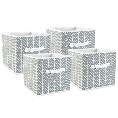 Contemporary Home Living Set of 4 Gray Square Cube Storage Bins 11"