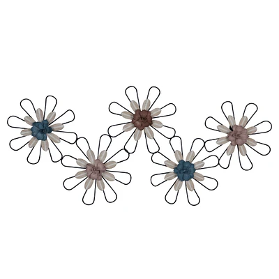 Contemporary Home Living 35" Blue and Pink Traditional Metal Wire Flowers Centerpiece Wall Design