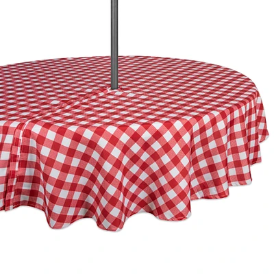 CC Home Furnishings Red and White Checkered Pattern Outdoor Round Tablecloth with Zipper 60”