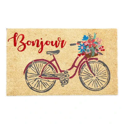 Contemporary Home Living Beige and Red Bonjour Bike Rectangular Doormat 18" x 30"