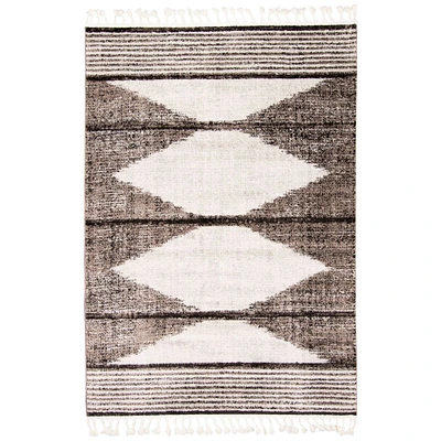 Chaudhary Living 5' x 7.5' Off White and Taupe Geometric Rectangular Area Throw Rug