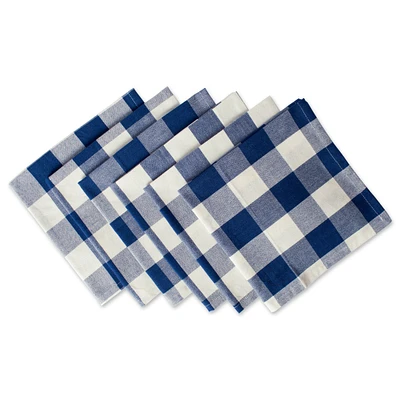 Contemporary Home Living Set of 6 Navy Blue And White Square Checkered Napkin, 20"