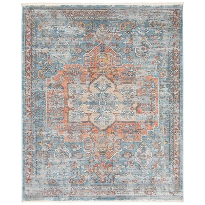Chaudhary Living 6.5' x 9.75' Blue and Brown Medallion Rectangular Area Throw Rug