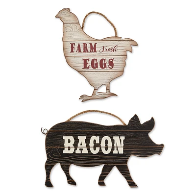 Contemporary Home Living Set of 2 Animal Chicken and Pig Farmhouse Wooden Signs, 25"