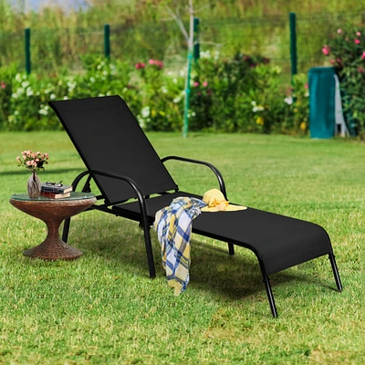 Gymax Adjustable Chaise Lounge Chair Recliner Patio Yard Outdoor w/ Armrest Black
