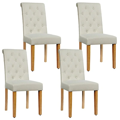 Gymax 4PCS Upholstered Dining Chair High Back Armless Chair w/ Wooden Legs Beige