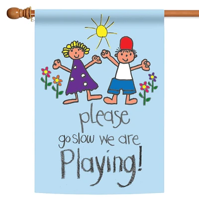 Toland Home Garden Kids and Flower 'Please Go Slow We Are Playing' Outdoor House Flag 40" x 28"
