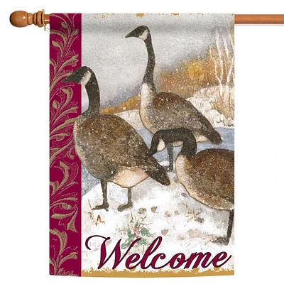 Toland Home Garden Winter "Welcome" with Geese Outdoor House Flag 40" x 28"