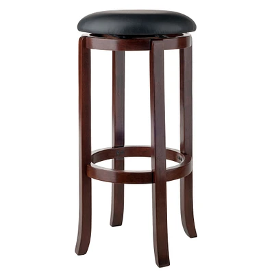 Contemporary Home Living 30” Black Leather Backless Design Swivel Bar Stool with Brown Wood Frame
