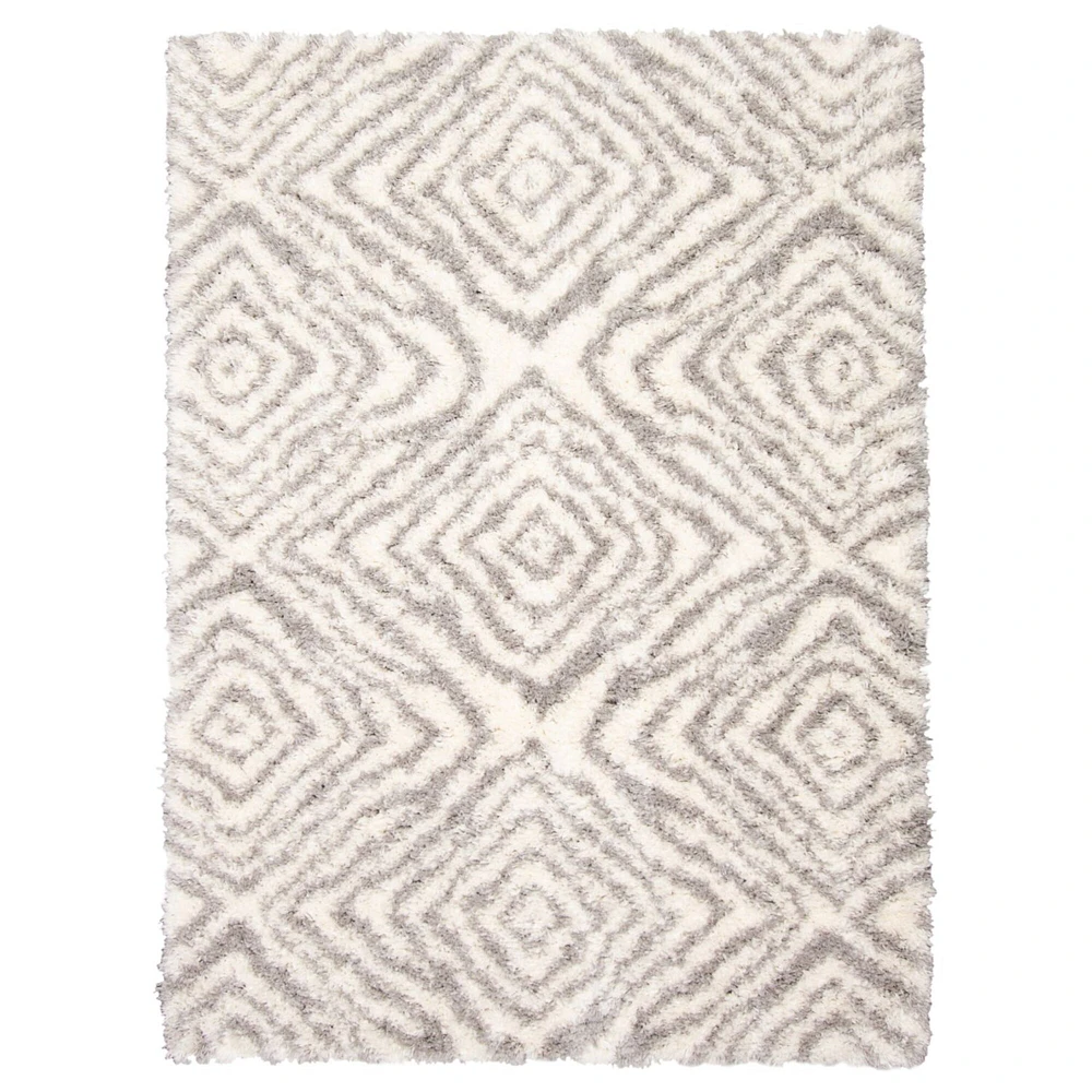 Chaudhary Living 6.5' x 9.5' Gray and Off White Moroccan Rectangular Shag Area Throw Rug