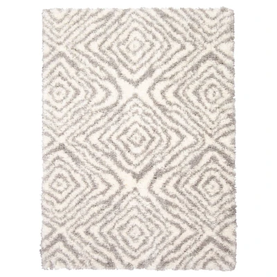 Chaudhary Living 6.5' x 9.5' Gray and Off White Moroccan Rectangular Shag Area Throw Rug