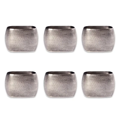 CC Home Furnishings Set of 6 Silver Colored Textured Napkin Rings 1.75"