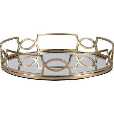 Signature Home Collection 12" Antique Brass Glass Tray with Mirror Top