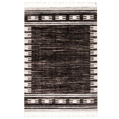 Chaudhary Living 5' x 7.5' Black and Off White Bordered Rectangular Area Throw Rug