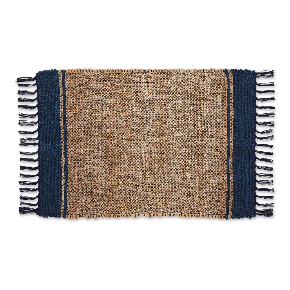 Contemporary Home Living 2' x 3' French Blue and Brown with Natural Jute Stripes Hand-Loomed Rug