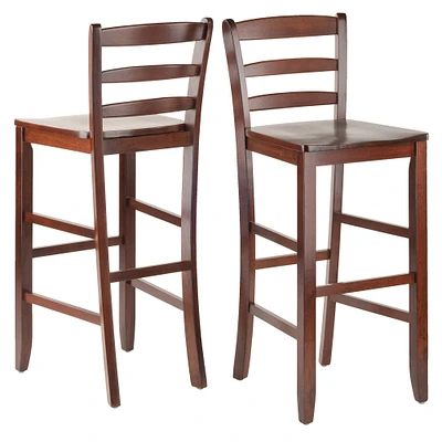 Contemporary Home Living Set of 2 Antique Walnut Ladder Back Design Bar Stool 42.25"