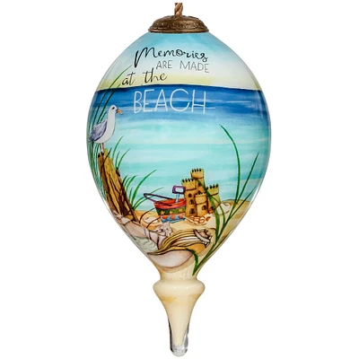 CC Christmas Decor 4.75” Ivory and Blue Beach glass Hanging Christmas Ornament