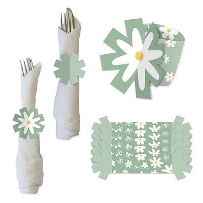 Big Dot of Happiness Sage Green Daisy Flowers - Floral Party Paper Napkin Holder - Napkin Rings - Set of 24