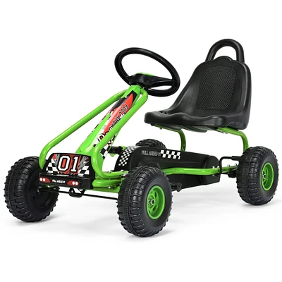 Gymax Kids Pedal Go Kart 4 Wheel Ride On Toys w/ Adjustable Seat and Handbrake Green