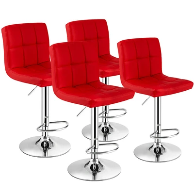 Gymax Set of 4 PU Leather Bar Stool Swivel Bar Chair w/ Adjustable Height Red