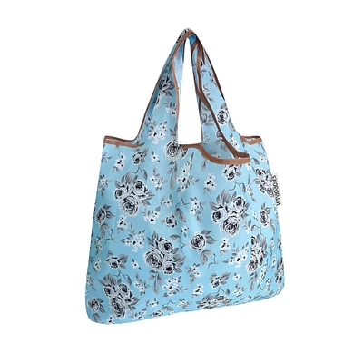 Wrapables Small Foldable Tote Nylon Reusable Grocery Bags, Gray Floral