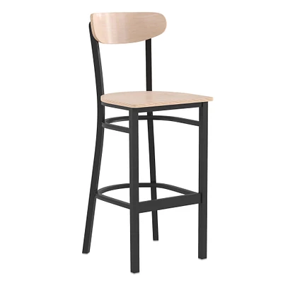 Emma and Oliver Yara Industrial Barstool with Rolled Steel Frame and Solid Wood Seat - 500 lbs. Static Weight Capacity