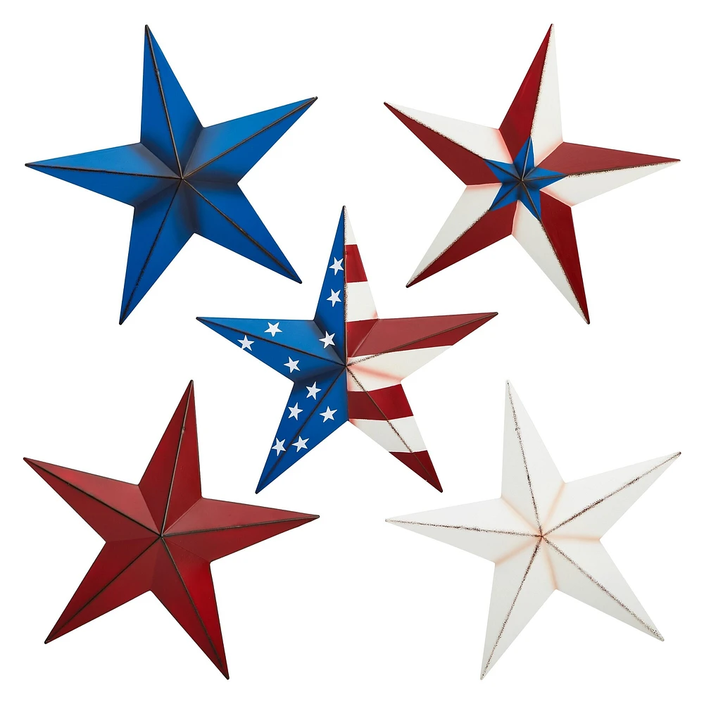 5 Pack Patriotic Texas Star Rustic Metal Outdoor Wall Home Decor for Patio, Porch, Garden (12 x 12 In)