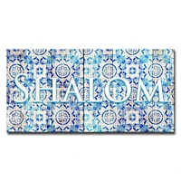Crafted Creations White and Blue Shalom III Judaica Rectangular Cotton Wall Art Decor 18" x 36"