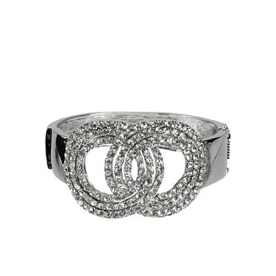 December Diamonds Silvertone Double locking Circles Crystal Fashion Jewelry Ring - Size 8