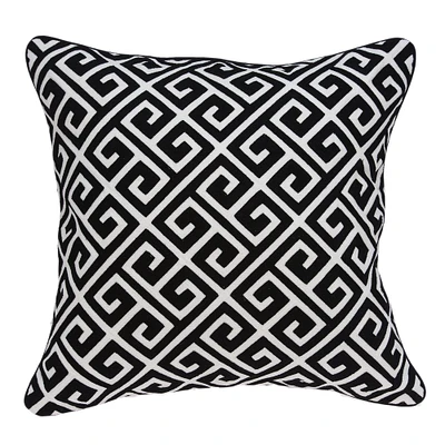 Nassau Collection 20" Black and White Greek Key Pattern Square Throw Pillow