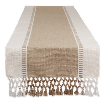 Contemporary Home Living 13" x 72" Beige and Brown Dobby Striped Rectangular Table Runner