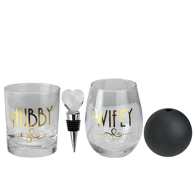 Wild Eye Whiskey and Wine Glass Set Hubby Wifey 4.5"