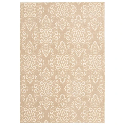 Chaudhary Living 5.25' x 7.5' Beige and White Damask Rectangular Area Throw Rug