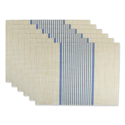Contemporary Home Living Set of 6 Middle Striped Neutral And Blue Woven Placemats 13" x 17.25"
