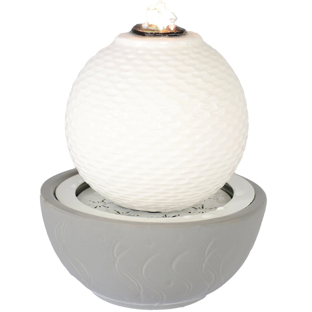 Sunnydaze Patterned Sphere Indoor Fountain with LED Lights - Gray- 9.5" by