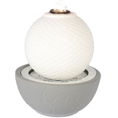 Sunnydaze Patterned Sphere Indoor Fountain with LED Lights - Gray- 9.5" by