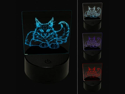 Gentle Maine Coon Cat 3D Illusion LED Night Light Sign Nightstand Desk Lamp
