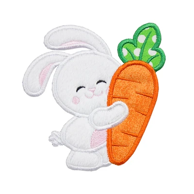 Easter Bunny and Carrot Sew or Iron on Embroidered Patch