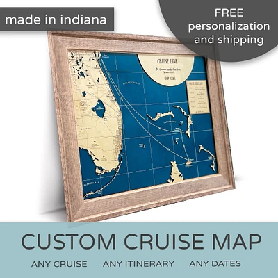 Custom Wood Cruise Map, Cruise Itinerary, Cruise Route Map, Cruise Gift, Honeymoon Map, Travel Map, Custom Cruise Map