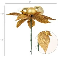 24-Pack Golden Glitter Poinsettia Picks with 3 Ornament Balls | Festive Holiday Decor | Trees, Wreaths, & Garlands | Christmas Picks | Home & Office Decor