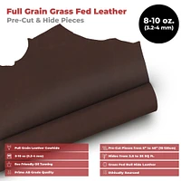 ELW 8-10 oz. (3-4mm) Thick Pre-Cut Piece 6"x6'' to 24"x48" - Available Bourbon, Tobacco & Whiskey Brown Color - Full Grain Leather Grass Fed Cow Hides, Oil Tanned for Tooling, Carving, Molding, Craft, Hobby, Sewing, Pyrography