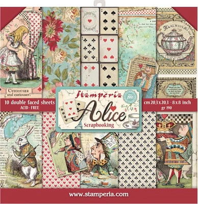 Stamperia Double-Sided Paper Pad 8"X8" 10/Pkg-Alice In Wonderland, 10 Designs/1 Each