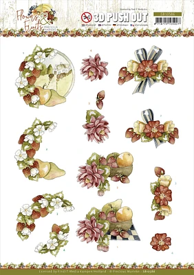 Find It Trading Precious Marieke Punchout Sheet-Flowers & Strawberries, Flowers & Fruits