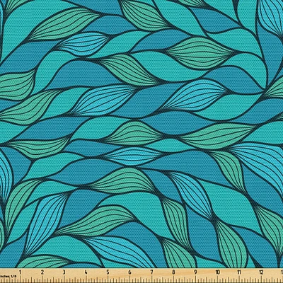 Ambesonne Teal Fabric by the Yard, Abstract Wave Design with Colorful Design Ocean Themed Marine Life Pattern Print, Decorative Fabric for Upholstery and Home Accents, Mint Green Blue