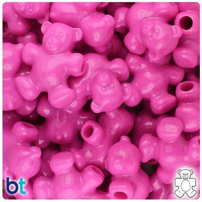 BeadTin Dark Pink Opaque 25mm Teddy Bear Plastic Pony Beads (24pcs)