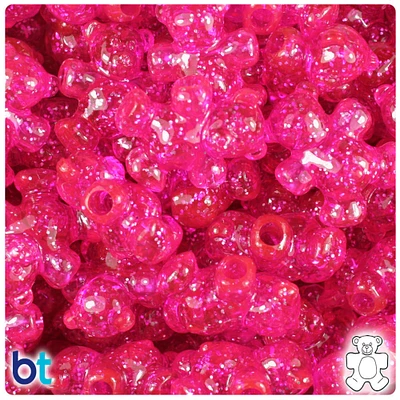 BeadTin Bright Pink Sparkle 25mm Teddy Bear Plastic Pony Beads (24pcs)