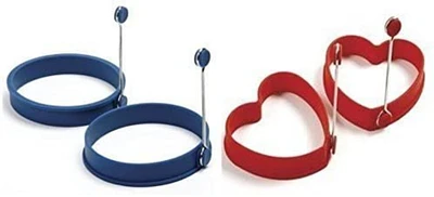 Norpro Nonstick Silicone Round & Heart Egg Rings Combo - Pancake Mold Ring