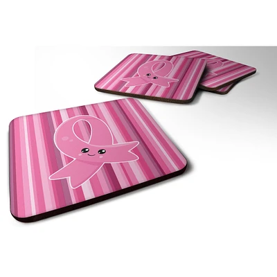 "Caroline's Treasures Breast Cancer Awareness Ribbon Face Foam Coaster Set of 4, 3.5, Multicolor"